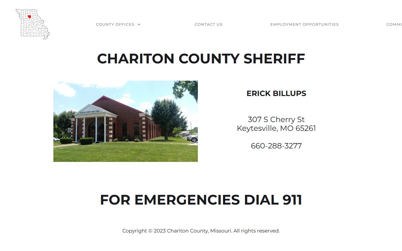 Chariton County Jail sheriff contact page for inmate custody records