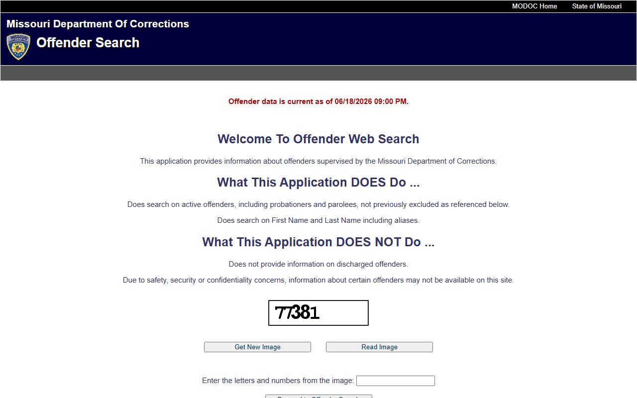 Chariton County inmate records Missouri DOC offender search fallback